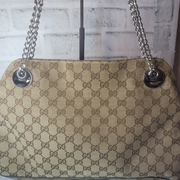 Gucci GG Eclipse Purse Brown Tan Logo Canvas Fabric Shoulder Bag Designer Retro - Picture 3 of 16